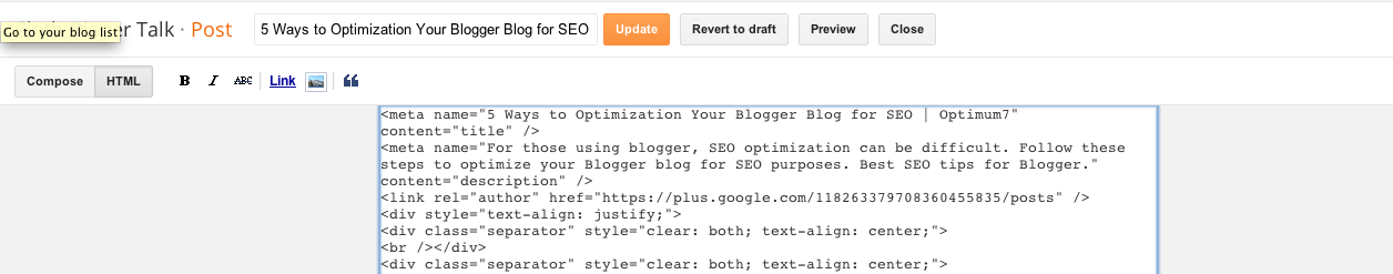 meta data for individual blog posts on blogger