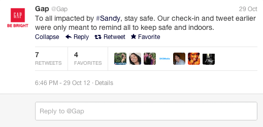 Gap Hurricane Sandy Apology Tweet