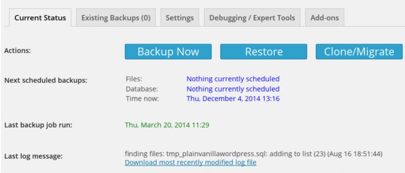 Backup and Migration Functionality